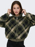ONLY ONLMAROON Forest Night checked cardigan styled on model, front view