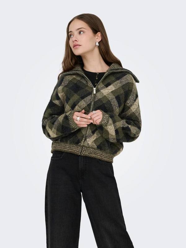 ONLY ONLMAROON women’s Forest Night cardigan styled with black wide-leg jeans