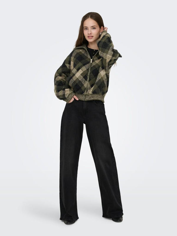 ONLY ONLMAROON women’s Forest Night cardigan styled with black wide-leg jeans