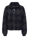 ONLY ONLMAROON women’s zip collar cardigan in Night Sky check, front view