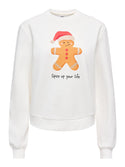 Cloud Dancer white ONLY ONLDA Christmas sweatshirt with gingerbread man and Spice Up Your Life print
