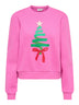 Pink ONLY ONLDA Christmas sweatshirt with glitter Christmas tree graphic on front
