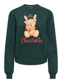 Pine green ONLY ONLDA Christmas sweatshirt with festive reindeer teddy bear print
