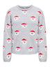 Light grey melange ONLY Snowie Christmas jumper with fluffy Santa face design, front view
