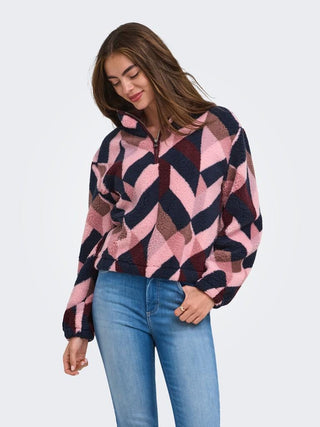 ONLY Women's Dallas High Neck Fleece Sweatshirt in Fig with quarter zip and regular fit