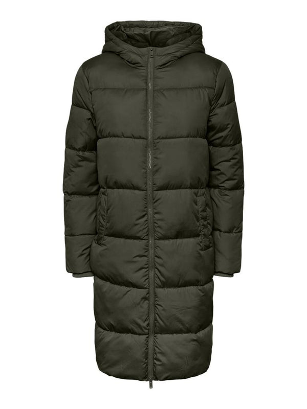Women’s PIECES long padded winter coat in Forest Green