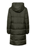 Back view of PIECES PCBEE long puffer coat in Forest Green