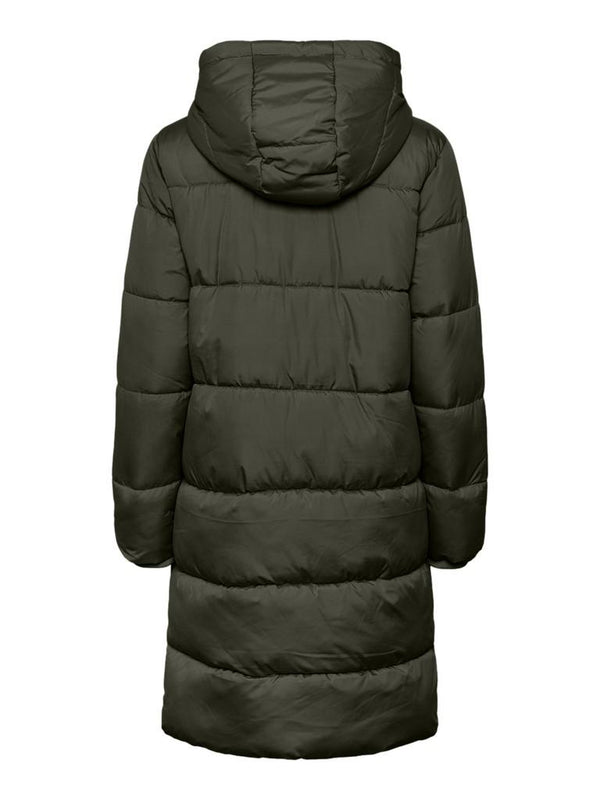 Back view of PIECES PCBEE long puffer coat in Forest Green