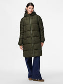 PIECES PCBEE New Long Puffer Jacket in Forest Green
