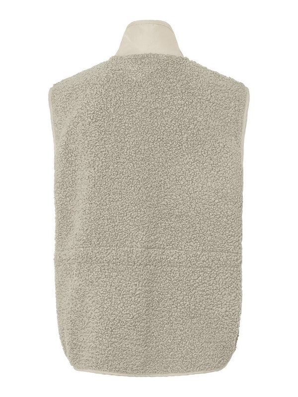 Back view of PIECES Katty sleeveless teddy fleece gilet in Birch
