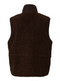 Back view of PIECES Katty teddy fleece vest in Hot Fudge brown

