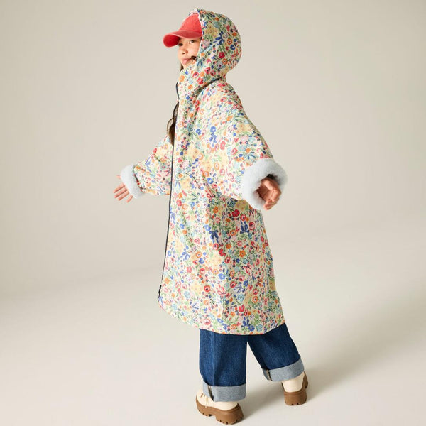 Cath Kidston kids waterproof changing robe in Cream Ditsy worn by model