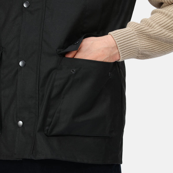 regatta tra872 banbury wax bodywarmer black button pocket