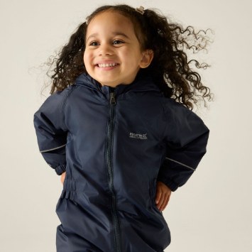 Regatta Splosh III RKP155 Navy kids waterproof suit front view