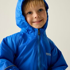 Regatta Splosh III Oxford Blue waterproof suit hood and zip detail