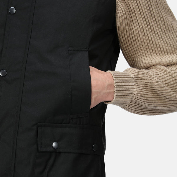 regatta tra872 banbury wax bodywarmer black pocket detail