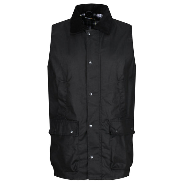 regatta tra872 banbury wax bodywarmer black on white background