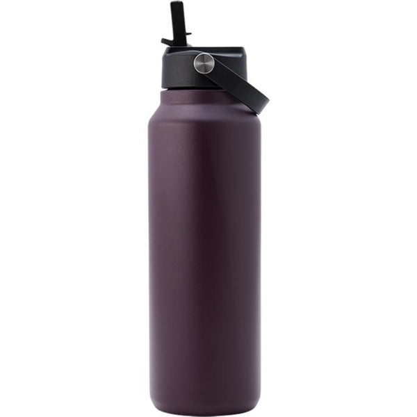 Smidge 1.2L berry insulated water bottle with straw drinking lid open