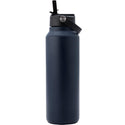 Smidge 1.2L navy insulated water bottle with straw drinking lid open