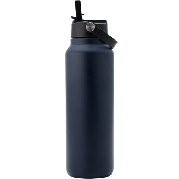 Smidge 1.2L navy insulated water bottle with straw drinking lid open
