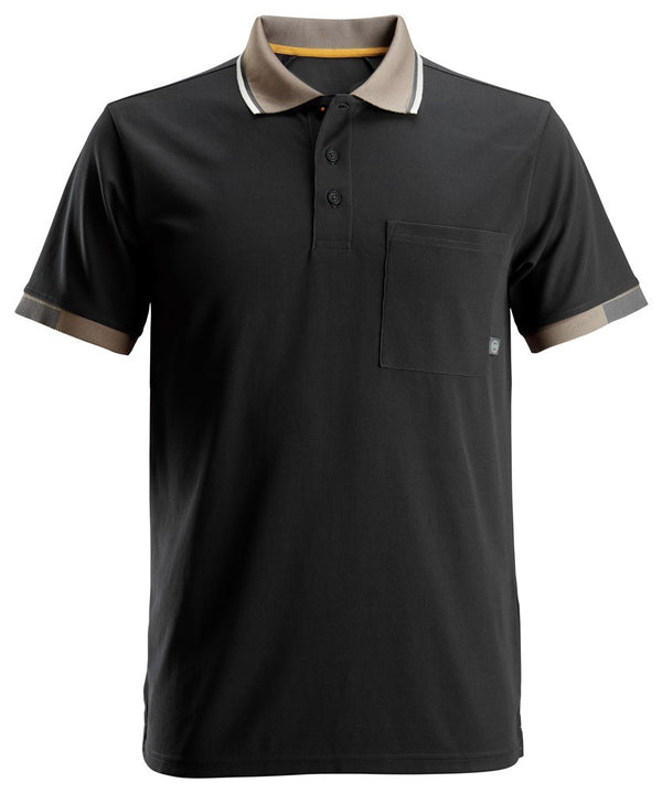 Snickers Workwear AllroundWork 37.5® Short Sleeve Polo Shirt in Black – breathable moisture-wicking work polo with chest pocket
