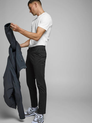 Jack & Jones Mens Marco Bowie Slim Fit Smart Casual Chino Trouser - BLACK - Borderland Muff