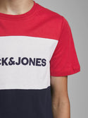 Jack & Jones JJELOGOBLOCK Boys Tee -TANGO RED