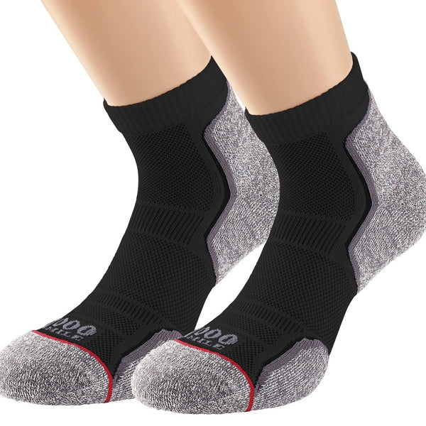 1000Mile Mens 2 Pack Run Anklet Socks -GREY/BLACK