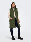 JDY Finno Ladies Long Padded Bodywarmer-FOREST GREEN