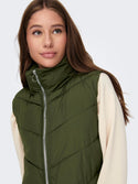 JDY Finno Ladies Long Padded Bodywarmer-FOREST GREEN