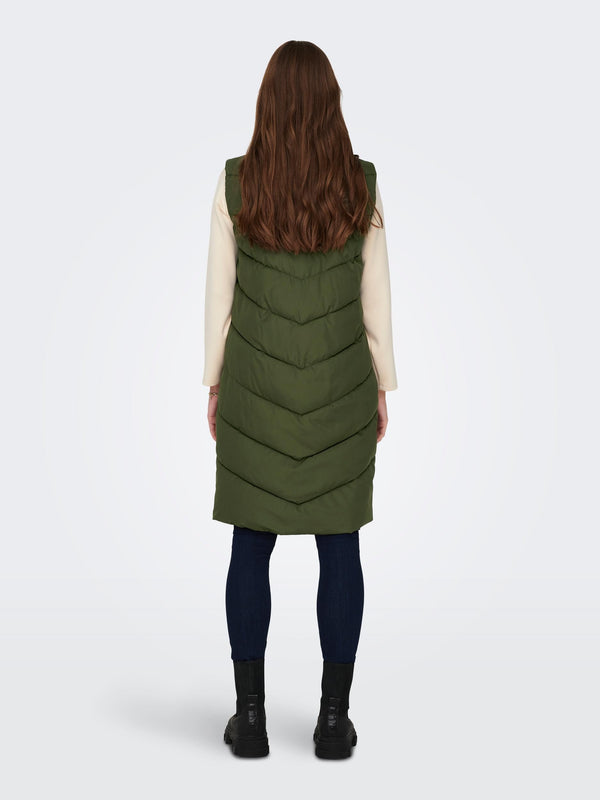 JDY Finno Ladies Long Padded Bodywarmer-FOREST GREEN