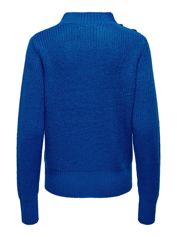 JDY Latte Long Sleeve O-Neck Button Pullover Knit-BLUE