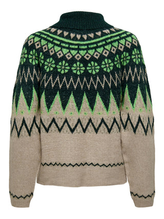 JDY Freya Long Sleeve Fair Isle Pullover Knit-GRASS GREEN