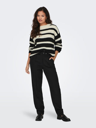 JDY Justy Long Sleeve Pullover Knit-BLACK WHITE