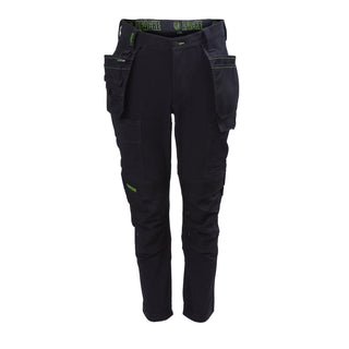 Apache Calgary men’s slim fit 4-way stretch black work trousers with Cordura® knees, holster and cargo pockets; water-repellent, abrasion-resistant. - Borderland Muff