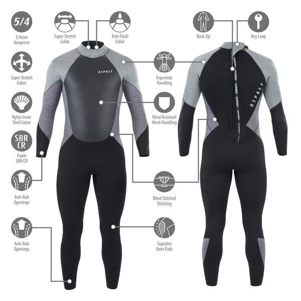 Osprey Zero 5/4 Mens Full Wetsuit - Borderland Muff